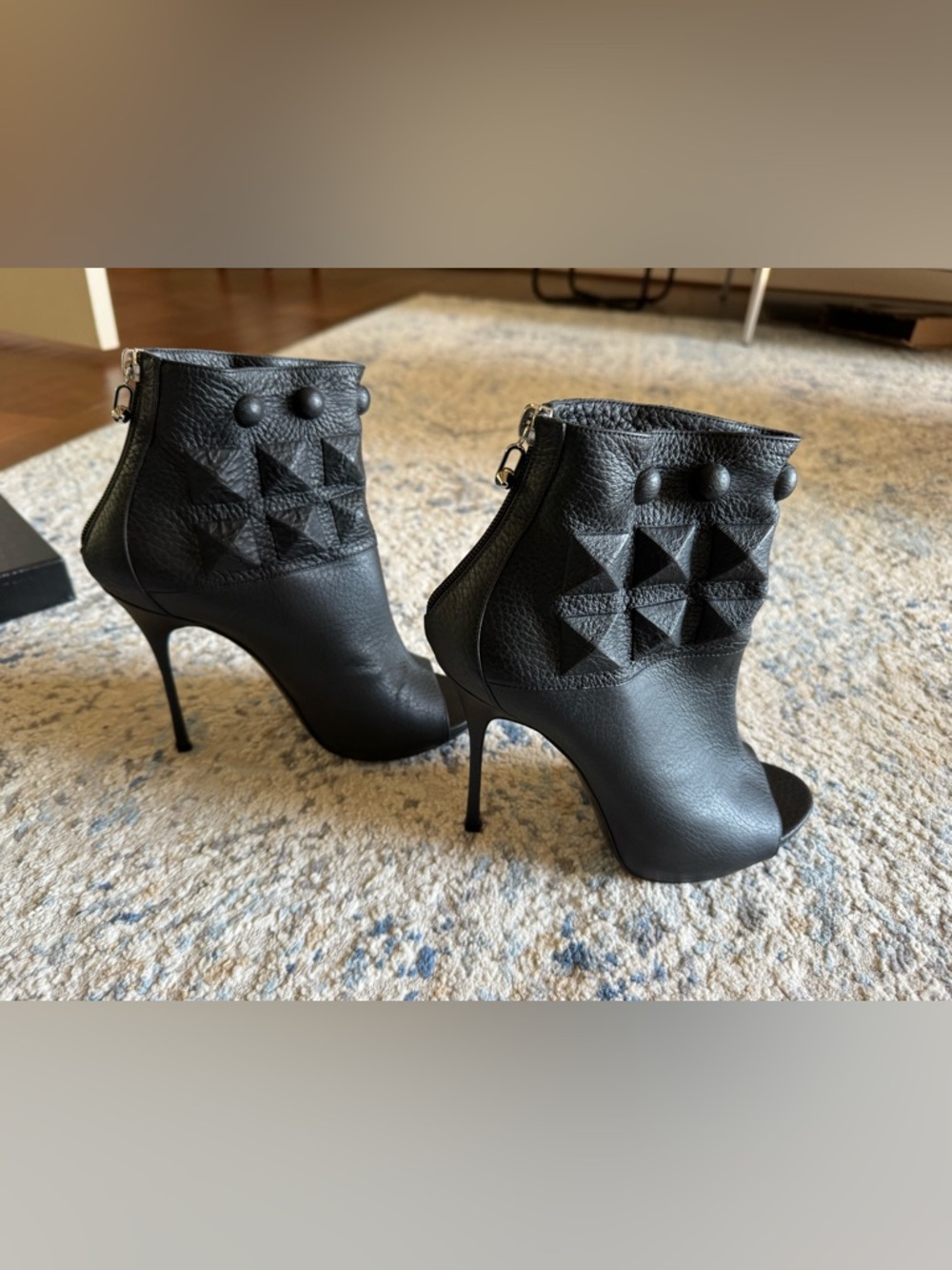 Philipp Plein Black Peep-Toe Studded Leather Ankle Boots - Picture 7 of 16